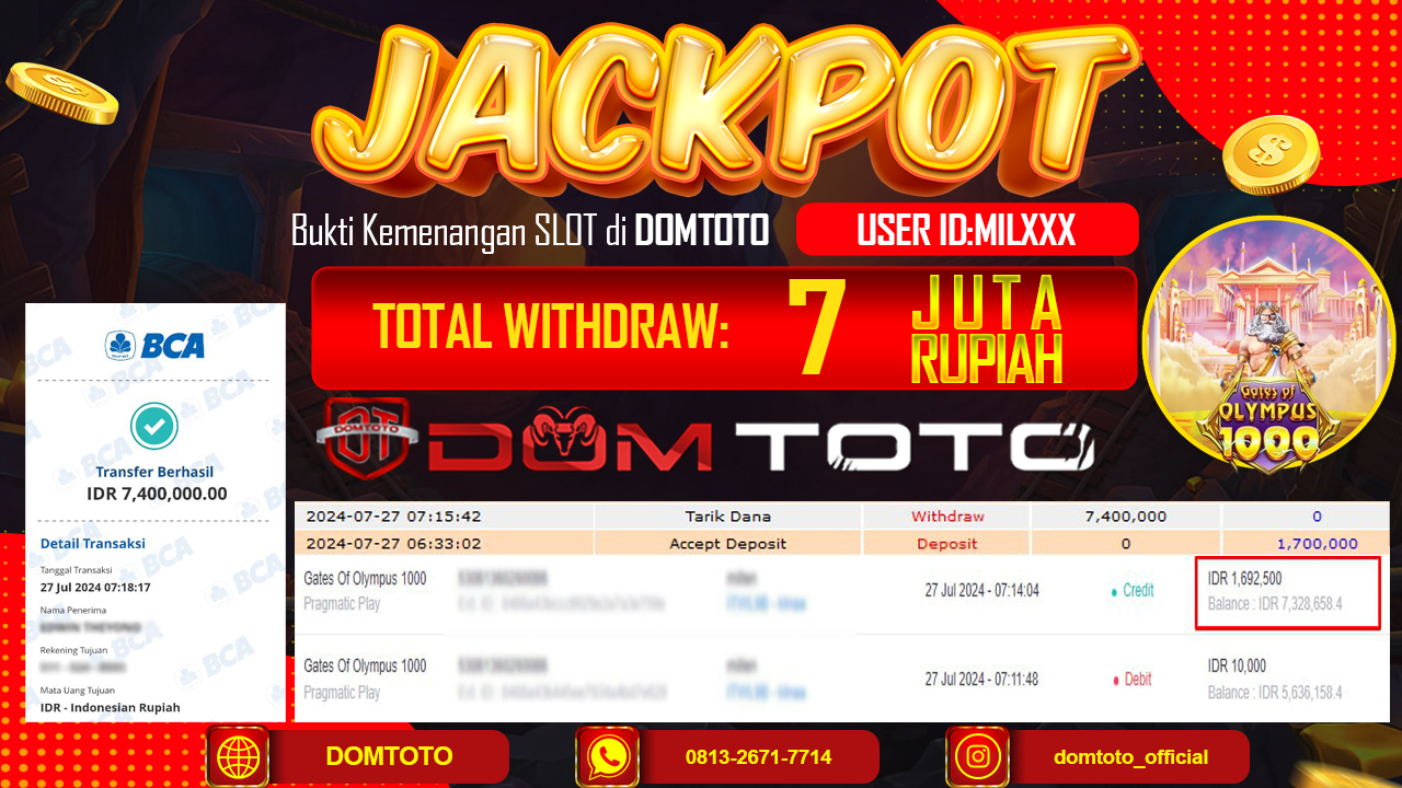 JACKPOT SLOT PRAGMATIC GATES OF OLYMPUS 1000 27 JULI 2024
